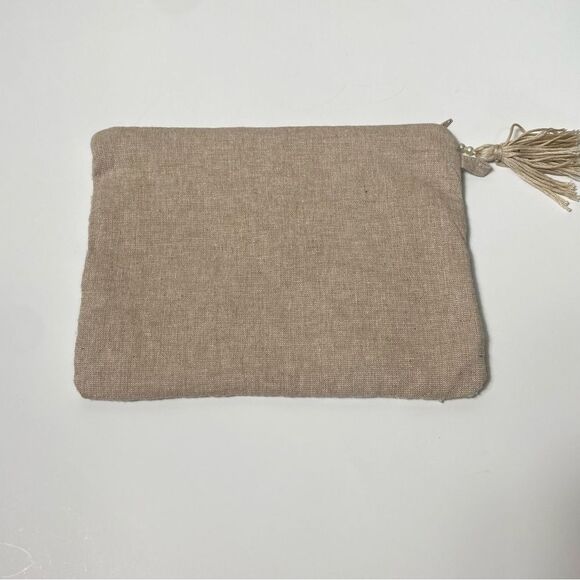 Boho Pearl Embroidered Hand Bag Cosmetic Bag W/ Tassel Zipper Closure - Picture 6 of 16